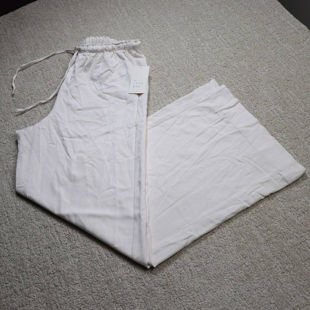 A New Day Womens Effortless Wide Leg Drawstring Pants Cream S Regular NWT